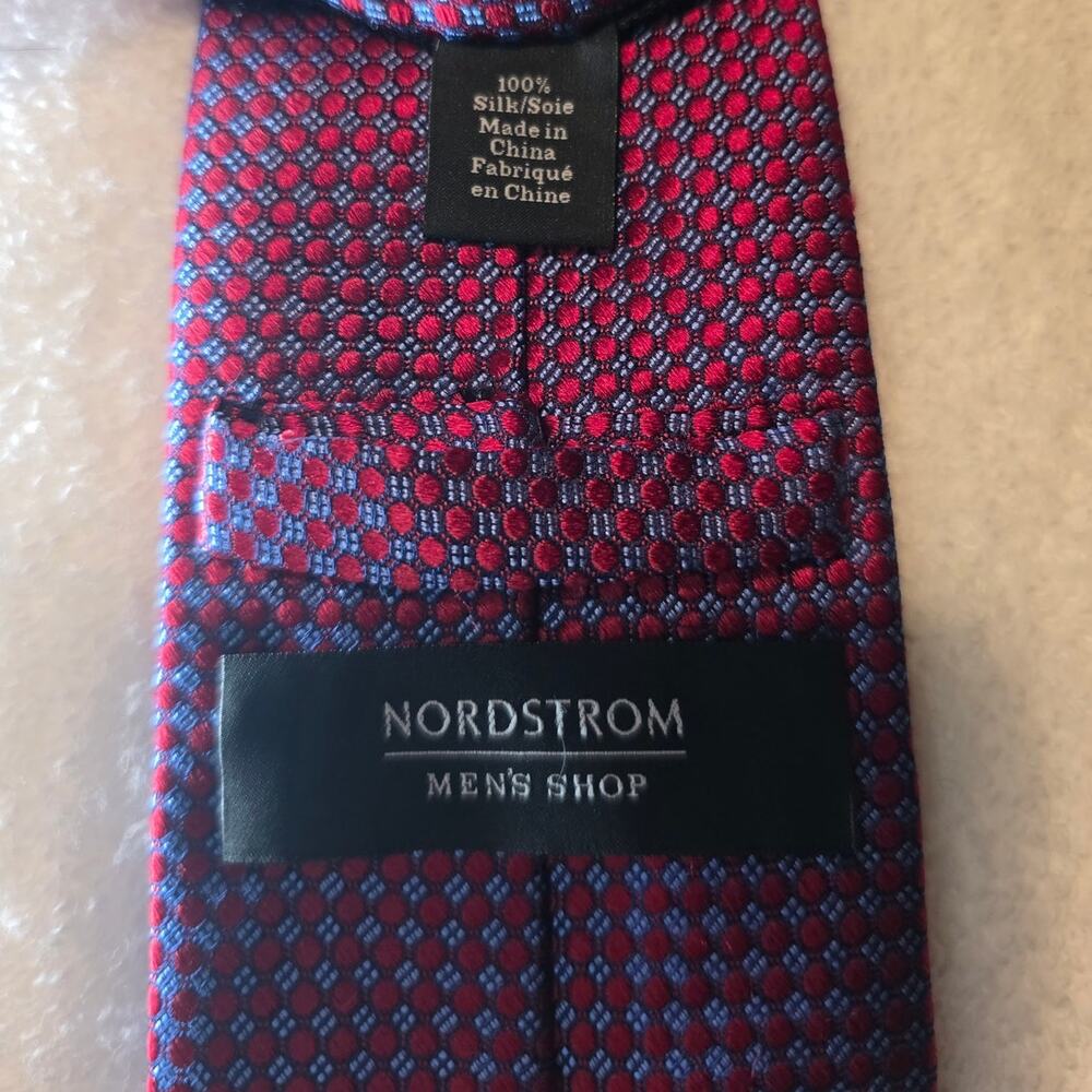 Nordstrom red blue checkered pattern silk tie - 58.5" - career corpcore - Picture 3 of 5